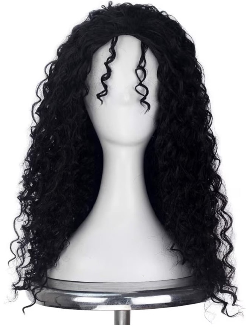 Black Curly Long Wig with Face-Framing Curls